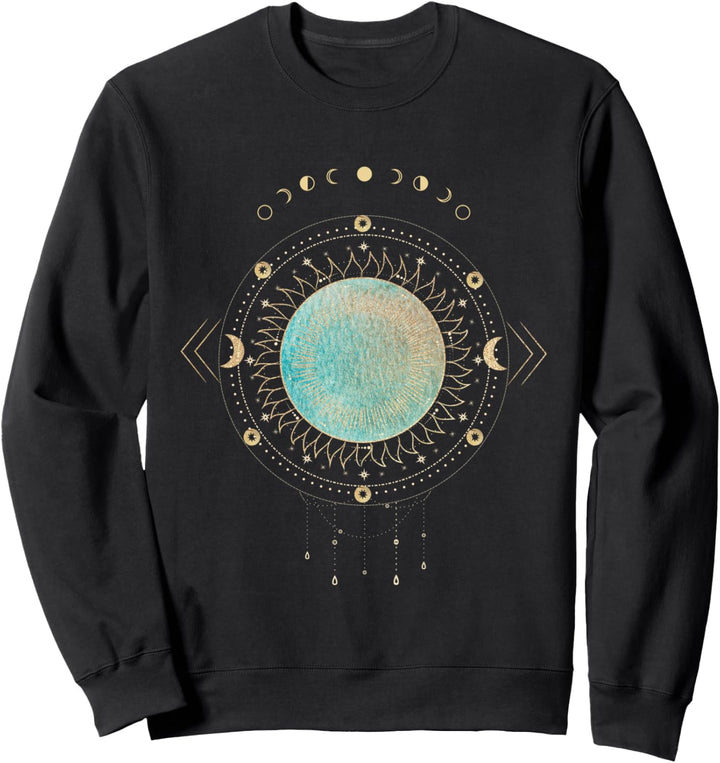 Sonne mit Traumfänger und goldener Mondphasen-Illustration Sweatshirt