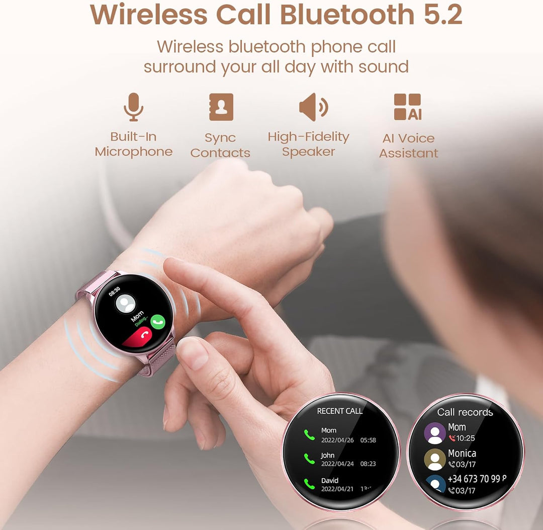 RUXINGX Smartwatch Damen mit Telefonfunktion 1.27" HD Voll Touch Screen Armbanduhr mit SpO2 Pulsuhr