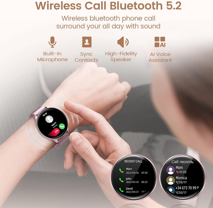 RUXINGX Smartwatch Damen mit Telefonfunktion 1.27" HD Voll Touch Screen Armbanduhr mit SpO2 Pulsuhr