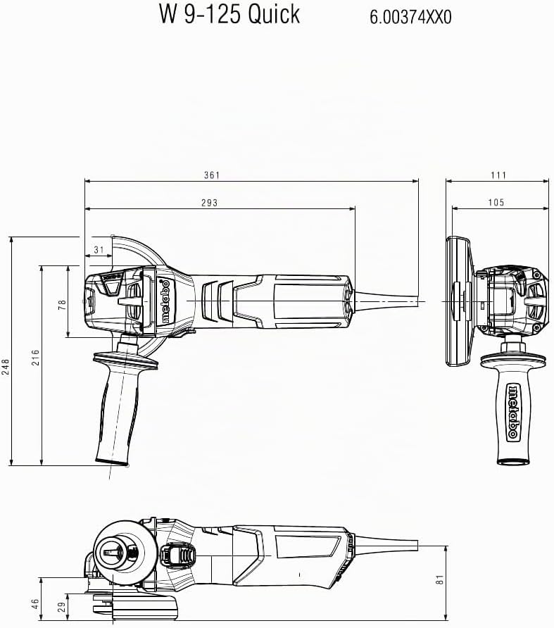 Metabo Winkelschleifer W 9-125 Quick (600374000) Karton, 900 Watt, Scheiben-Ø: 125 mm, Leerlaufdrehz