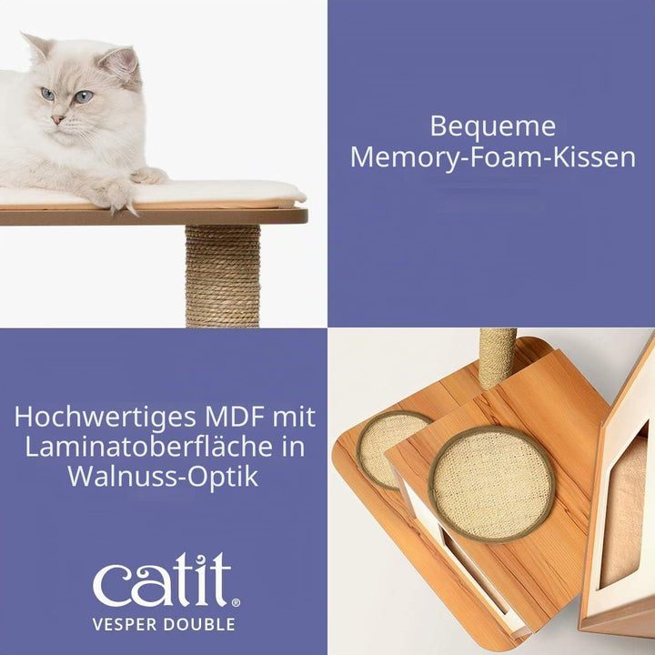 VESPER Catit 52048 Vesper Katzenmöbel Double, walnuss, zwei Kubus-Höhlen mit einer Plattform, 1 Stüc