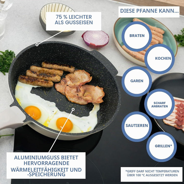 Commichef Alles in Einer Pfanne, Alles Aus Einer, Cremefarben, Aluminiumguss, Mit Deckel, Antihaft,