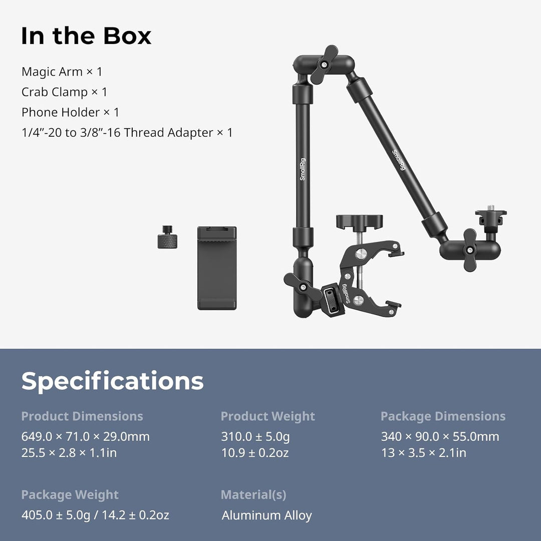 SMALLRIG 22" Magic Arm mit Klemme, Flexible Camera Desk Mount & klemme, Überkopf Telefonhalterung, G