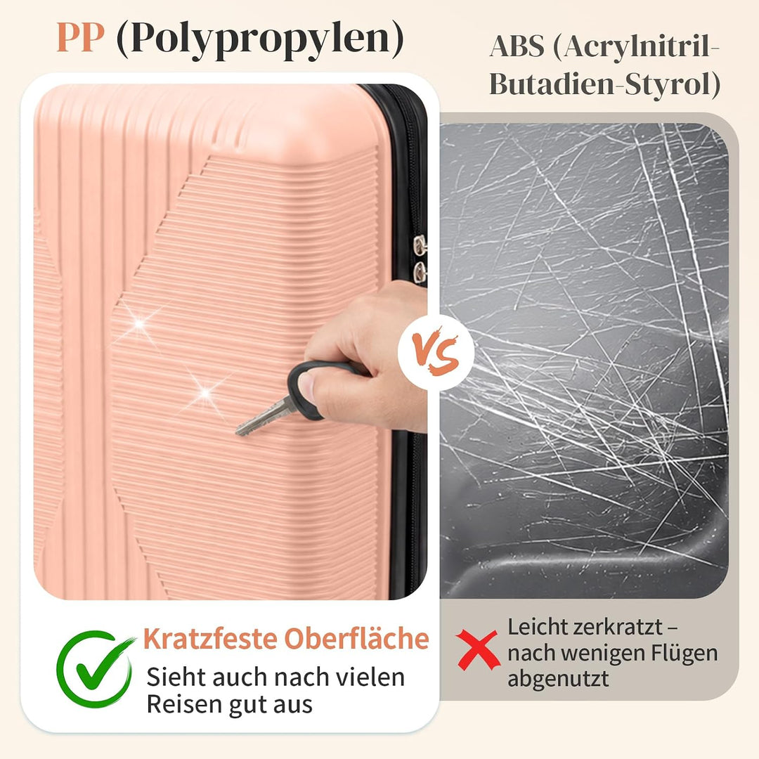 LEADZM Koffer Set 5 teilig mit Kosmetikkoffer aus PP (Altrosa) | 4x stossfester, kältefest bis -35 °