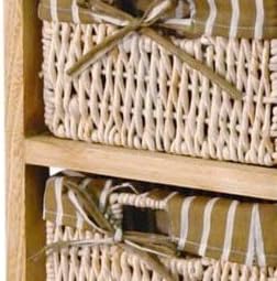 Hansen Korb 3401/4 Holzregal mit 4 Maisstrohkörben/mit braun/beige gestreiftem Stoff/B 27 T 30 H 81