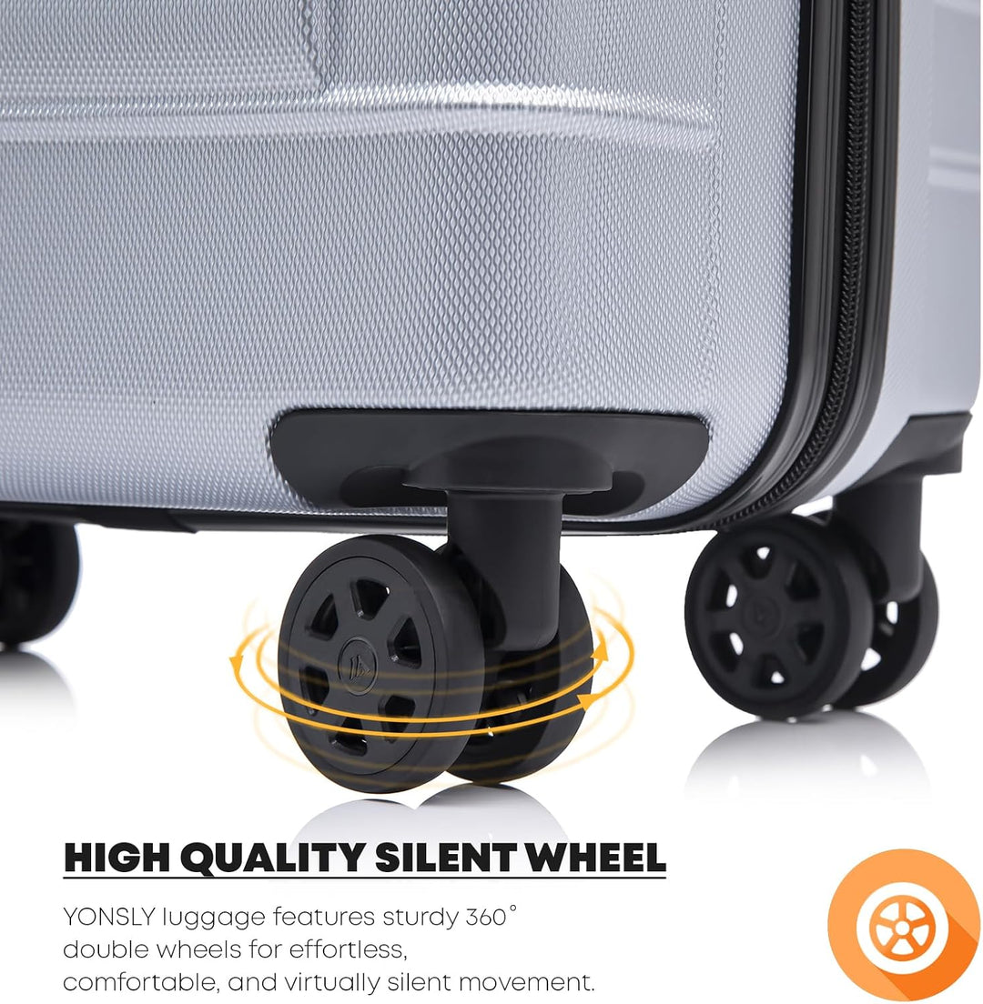 Koffer Suitcase M Silber, Trolley Reisekoffer, Kabinenkoffer Rollkoffer Handgepäck mit 4 Rollen 360°