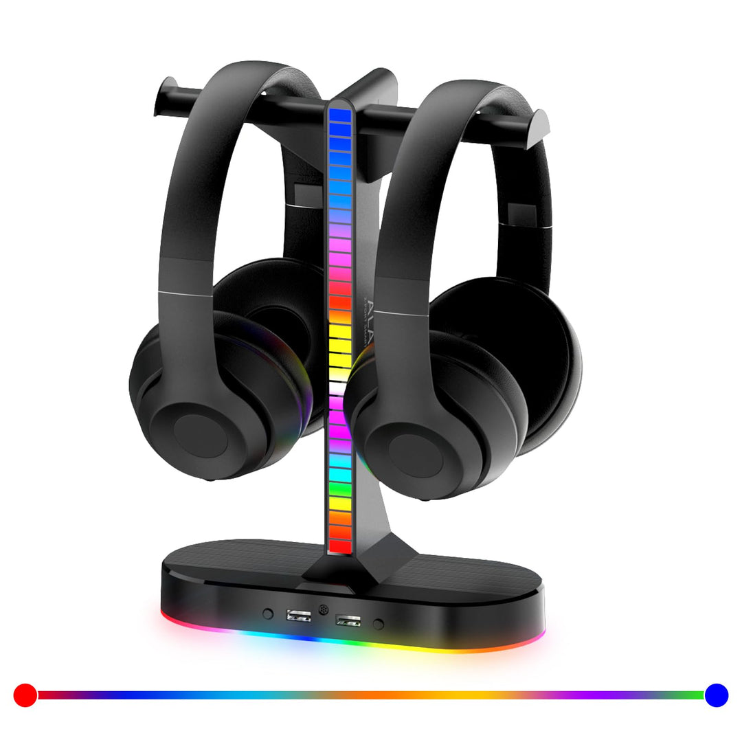ALACOO Dual Headset Halterung mit LED-Beleuchtung, Headset Ständer RGB, Kopfhörer Ständer, Gaming Ko