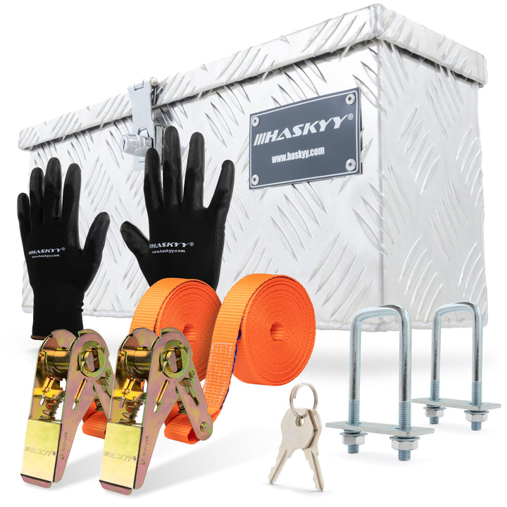 Aluminium Box Set Werkzeugkasten 485x140x200 mm inkl. 2x Spanngurte mit Ratsche 5m*27mm Befestigungs