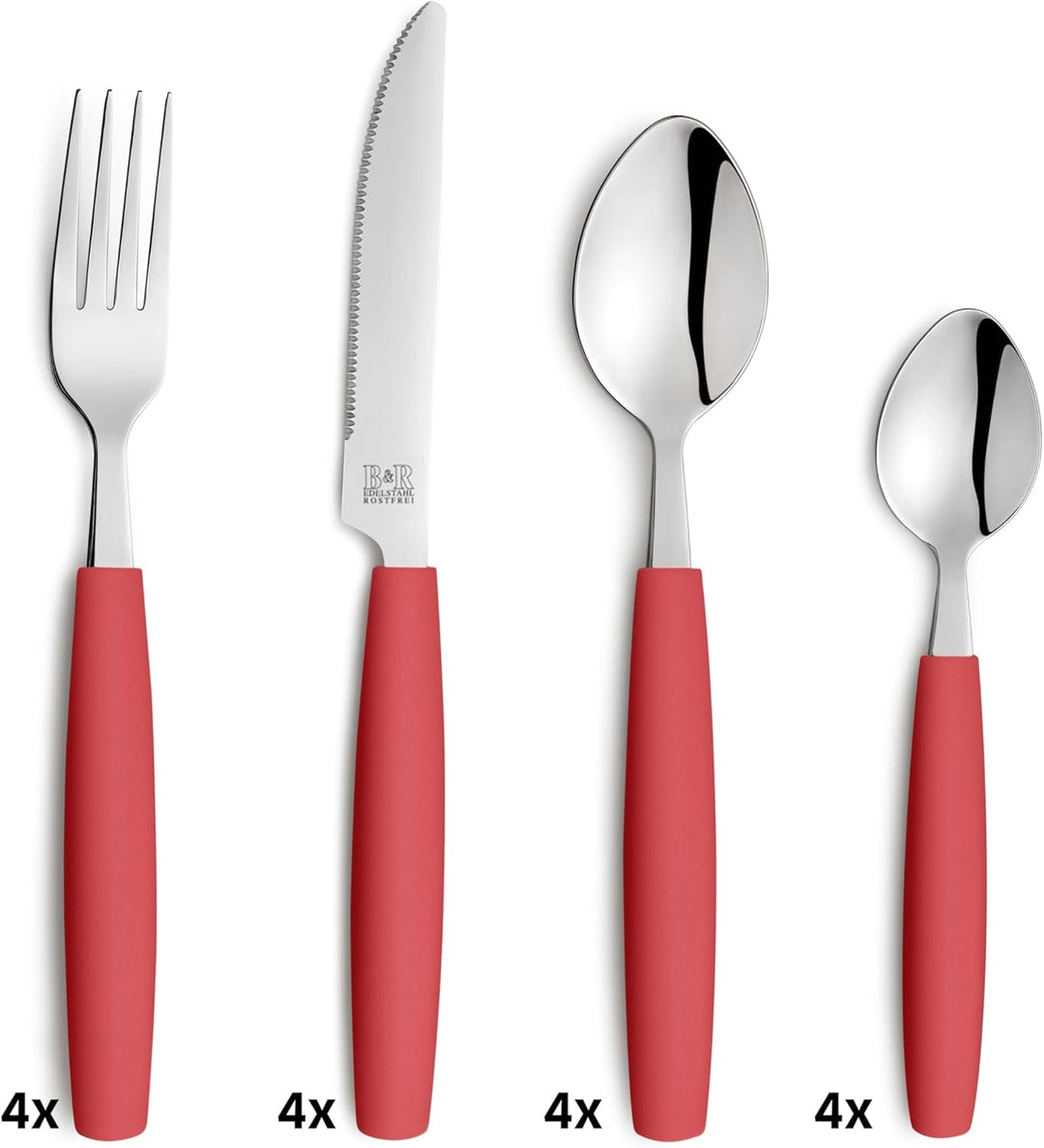 Beckmann & Rommerskirchen VALOA Besteck Set 4 Personen - 16-teilig - Rot - Spülmaschinenfest - Hochg