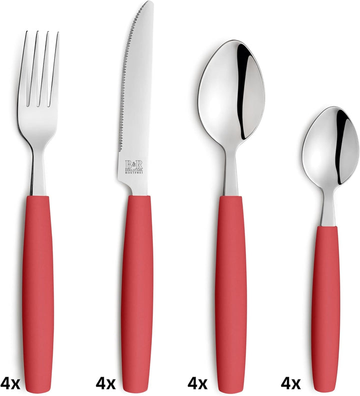 Beckmann & Rommerskirchen VALOA Besteck Set 4 Personen - 16-teilig - Rot - Spülmaschinenfest - Hochg