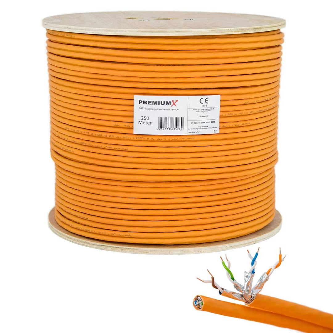 Premium X CAT 7 Netzwerkkabel 250m LAN Kabel Duplex Kupferkabel Ethernet Datenkabel S/FTP PiMF PoE E