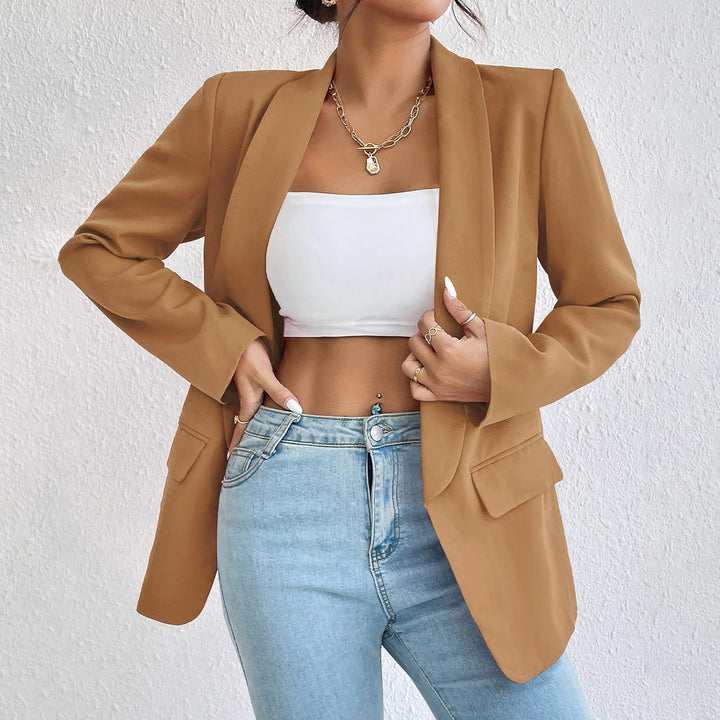 ALSOGO Damen Blazer Langer Casual Open Front Blazer Arbeit Büro Jacken mit Taschen Braun XS, Braun X