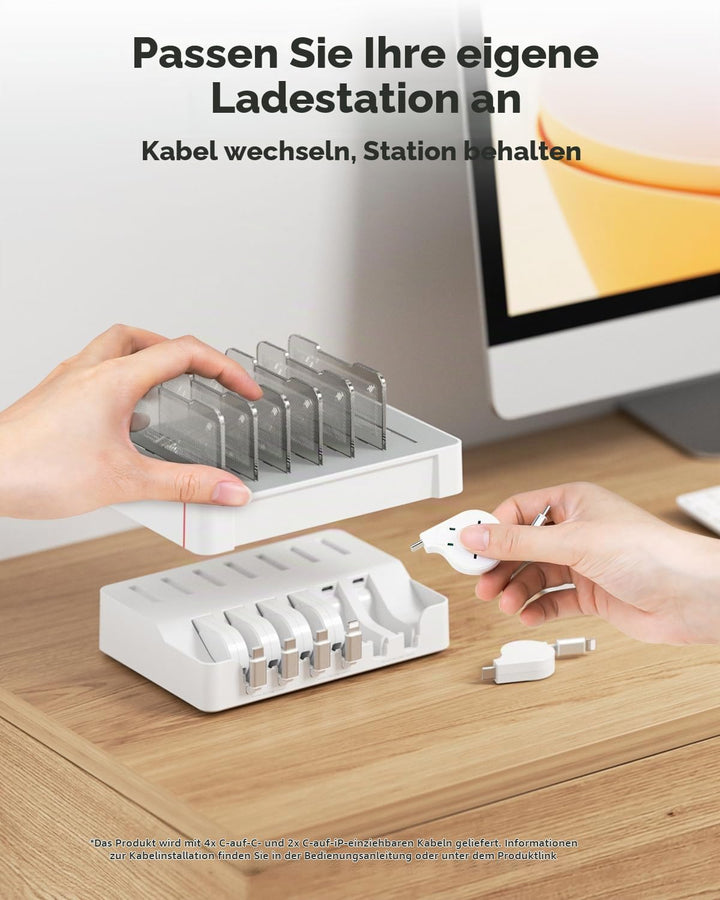 SooPii HomeHub H1 Ladestation für mehrere Geräte,verbessertes 6Port Schnellladegerät mit 6 einziehba