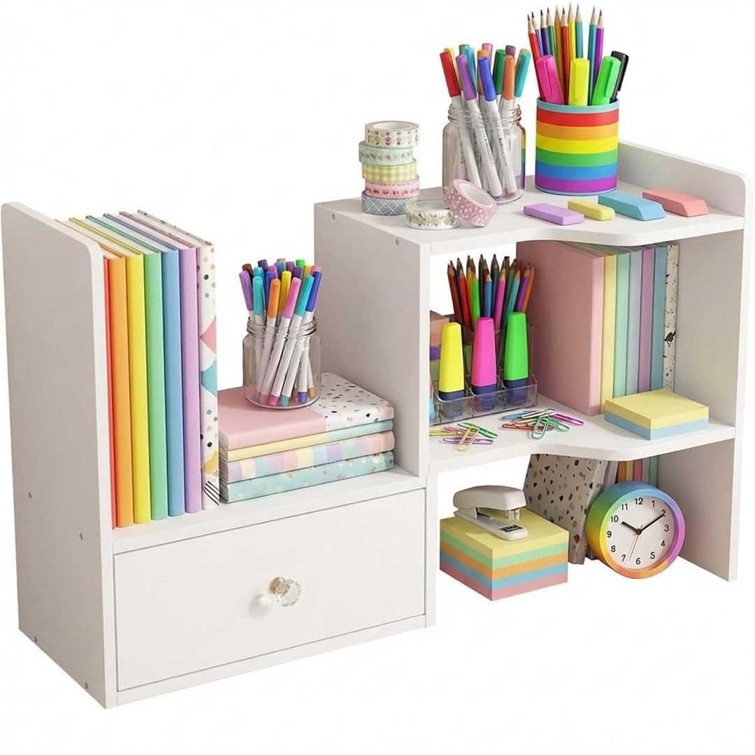 Erweiterbares Schreibtisch Bücherregal mit Tür Tischregal Schreibtisch Aufsatzregal 61x35x21,5cm Sta
