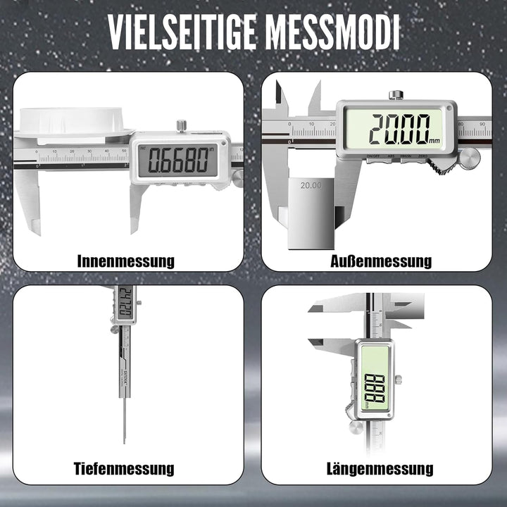 Digitaler Messschieber 150 mm - Wiederaufladbare Messschieber Digital Edelstahl mit Hochauflösendes
