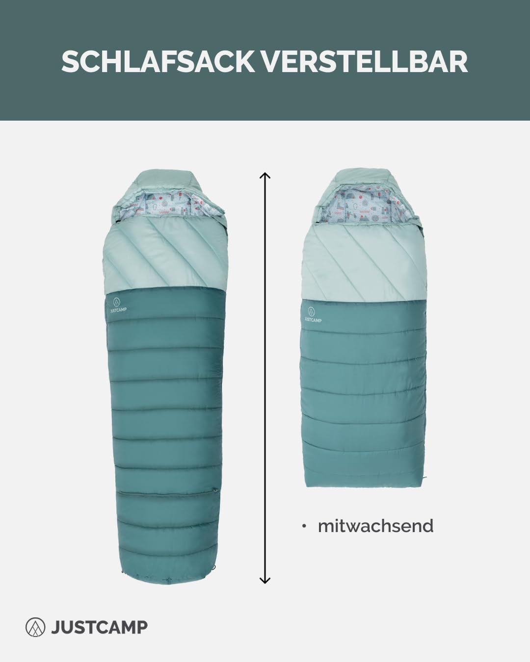 Justcamp Melvin Junior Kinderschlafsack Jungs &amp; Mädchen (100-150 cm Körpergrösse), Outdoor Schlafsac