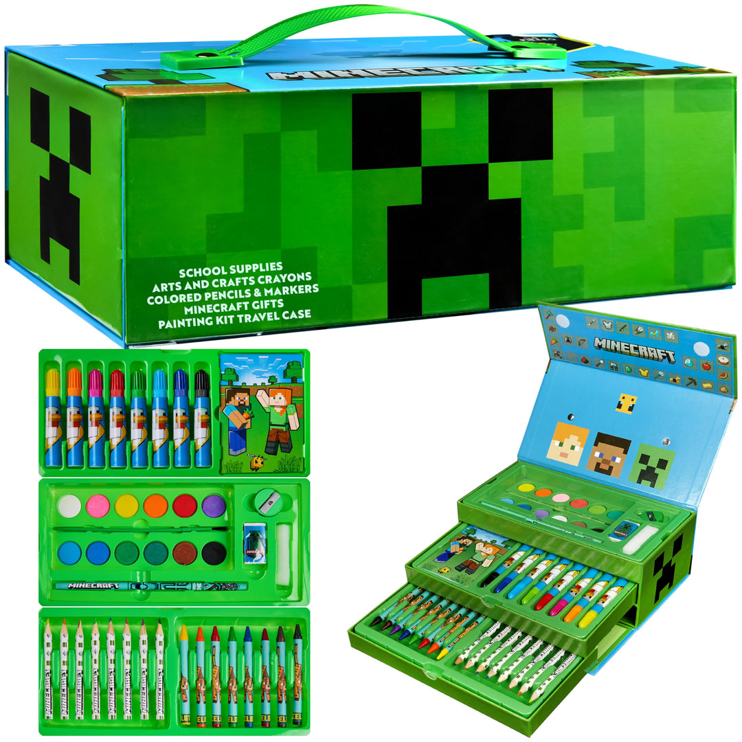 Minecraft Malkoffer Buntstifte Kinder Malset Filzstifte Wachsmalstifte Wasserfarben Malbuch Schule M
