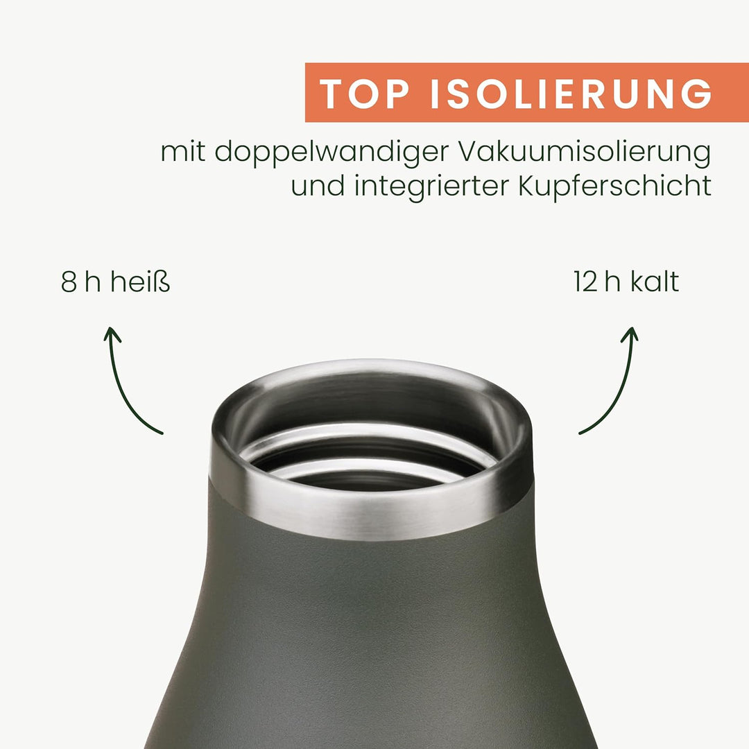 Groenenberg Trinkflasche Edelstahl 500ml oder 750ml | 100% Auslaufsicher | Thermosflasche Kohlensäur