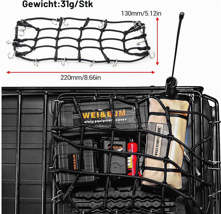 Ezweiji RC Crawler Zubehör, 1/10 Truck Dachträger Rc Zubehör Set 8 in 1 Tankaufbewahrungsbox, Gepäck