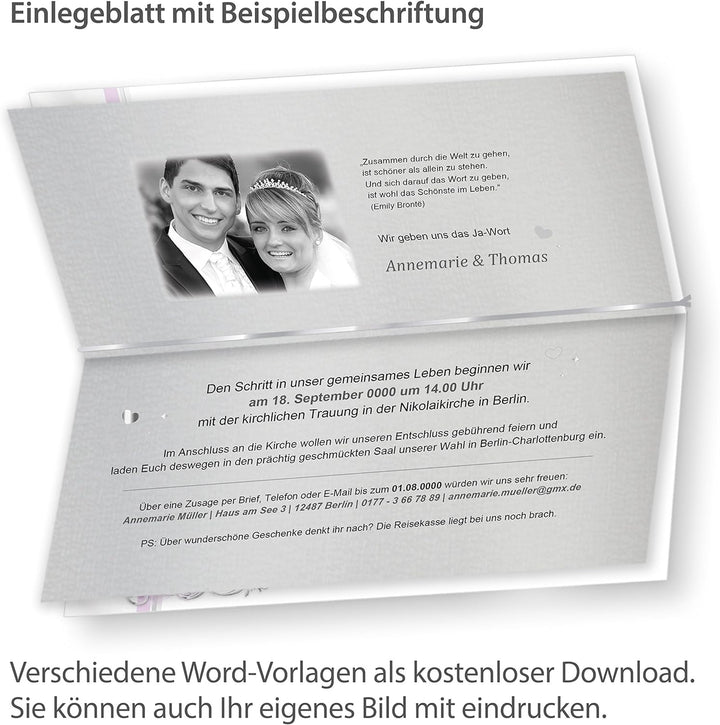 tatmotive Einladung Hochzeit Silber DE LUXE 40 Sets selbst bedruckbar - sehr hochwertige Karten in S