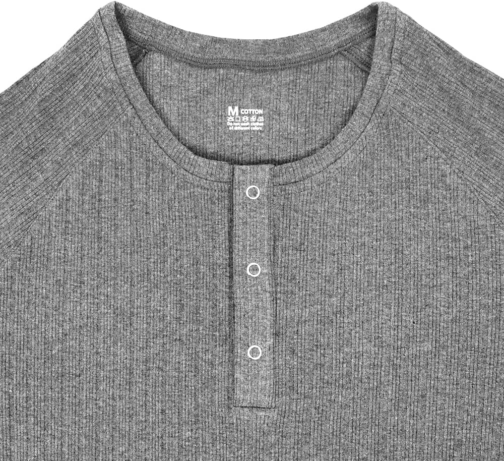 Lehmanlin Langarmshirts, Henley Langarm/Kurzarm Pullover, Slim Fit Sport Muskelshirts M Grau_kurz, M