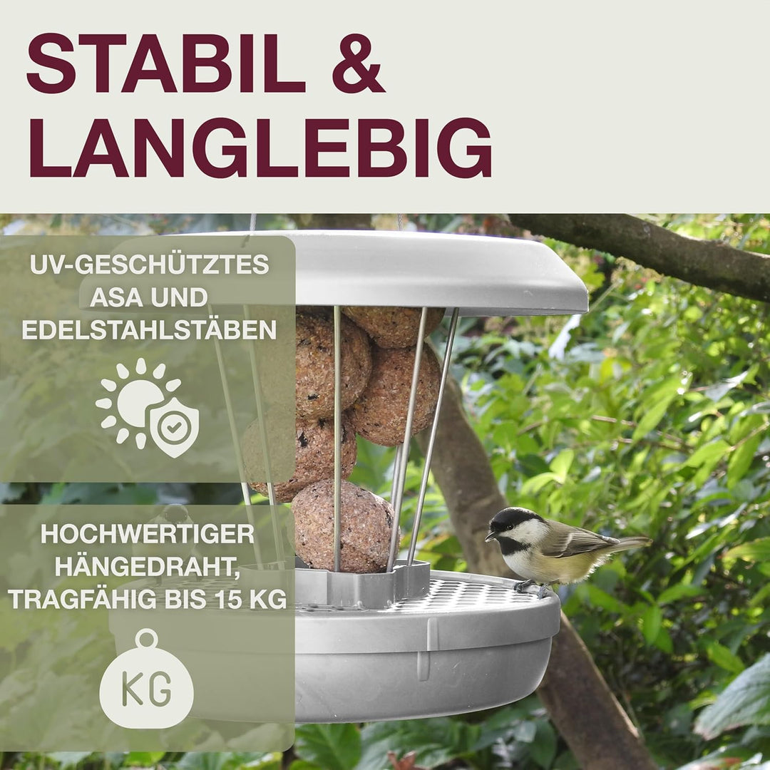 SWISSINNO Vogelfutterhaus zum Aufhängen – Lucerne SMART Birds - Meisenknödelhalter mit Auffangschale