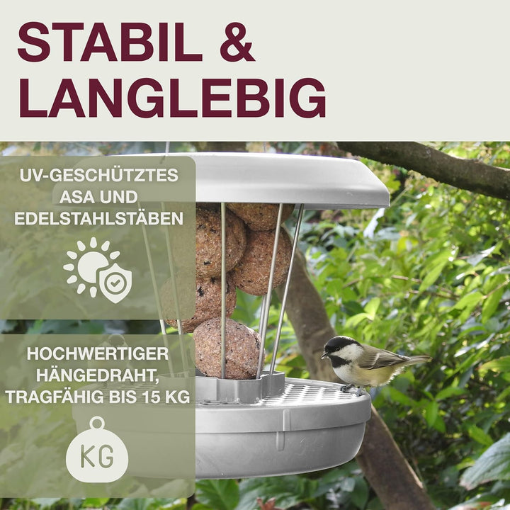 SWISSINNO Vogelfutterhaus zum Aufhängen – Lucerne SMART Birds - Meisenknödelhalter mit Auffangschale