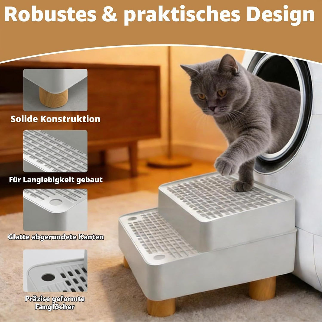 Katzenklo Treppe Doppelstufig: Katzentreppe Für Katzentoilette Mit Filterfunktion, rutschfeste Katze