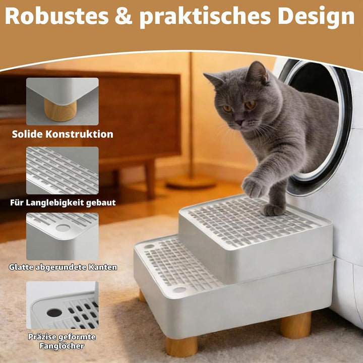 Katzenklo Treppe Doppelstufig: Katzentreppe Für Katzentoilette Mit Filterfunktion, rutschfeste Katze
