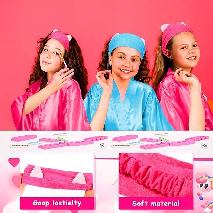 LYCN 10 Stück Spa Bademantel Mädchen, Satin Kimono Bademantel mit 10 Seiden-Augenmasken und 10 Haarb