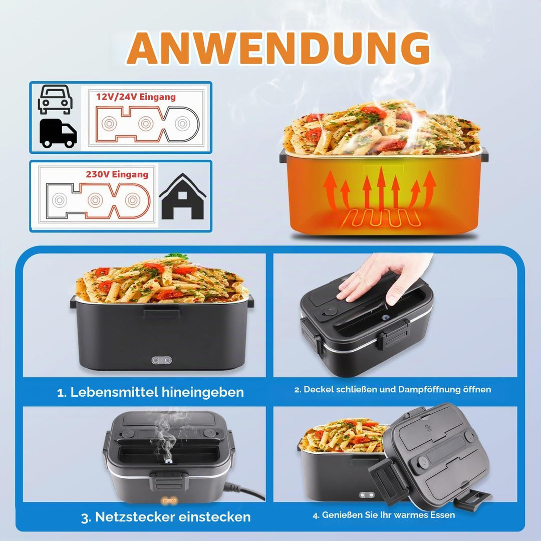 Kimfead Elektrische Lunchbox 75W 1,8L Edelstahl Entnehmbare Tragbarer brotdose 12V/24V/220V Insulate