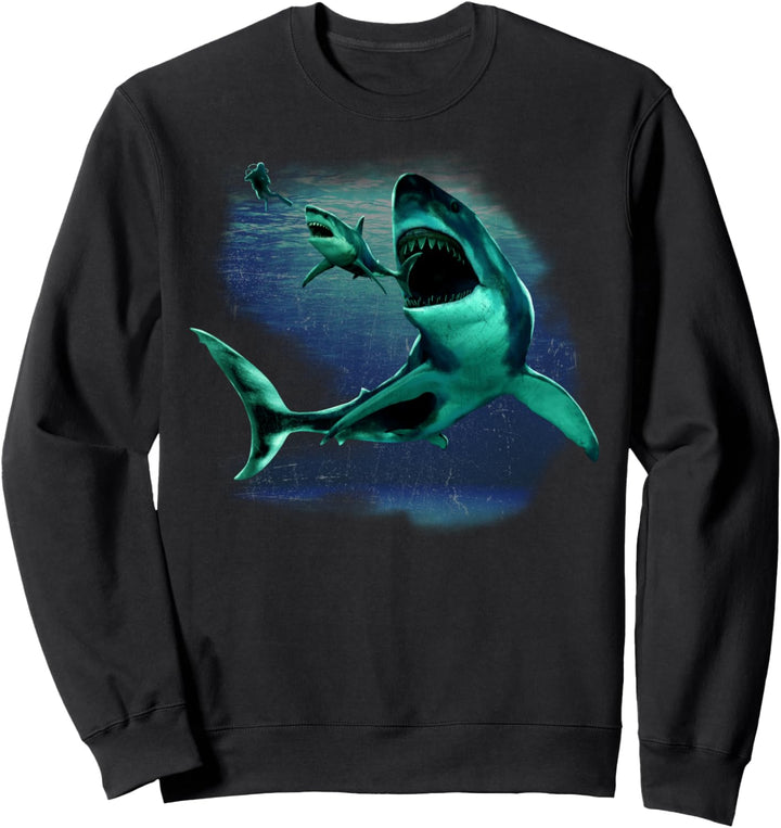 Monster Megalodon Shark, Weisser Hai & Taucher Sweatshirt