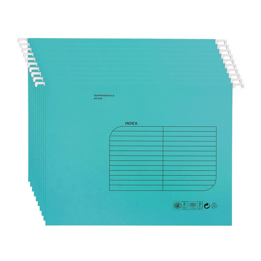 Hängemappen A4,25 Stück Hängemappe mit Tabs und Karteneinsätzen für Schule, Zuhause, Büro(Blau), Bla