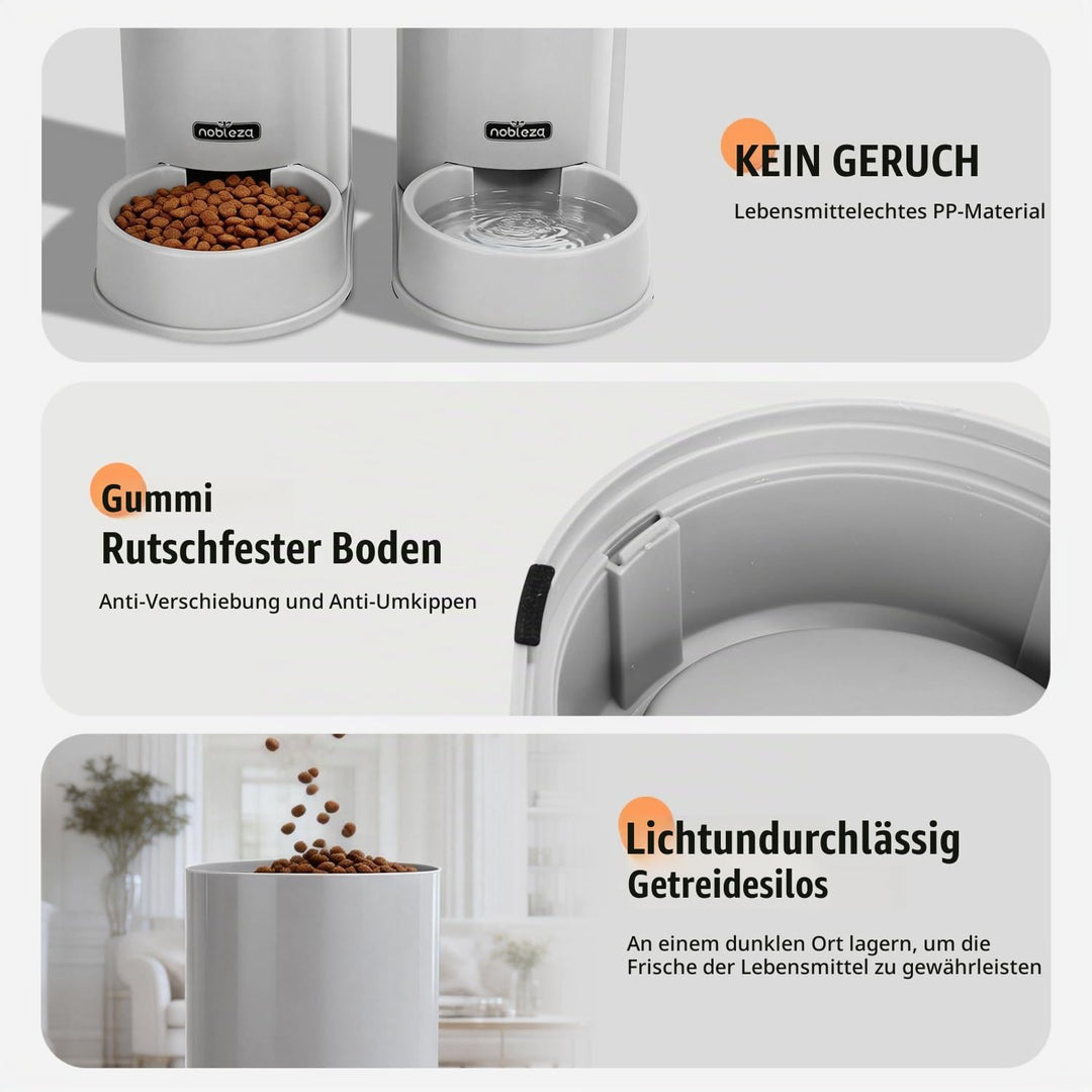 Nobleza Wasserspender Futterspender für Katze und Hund, 3.8L Automatischer Trockenfutterspender Wass