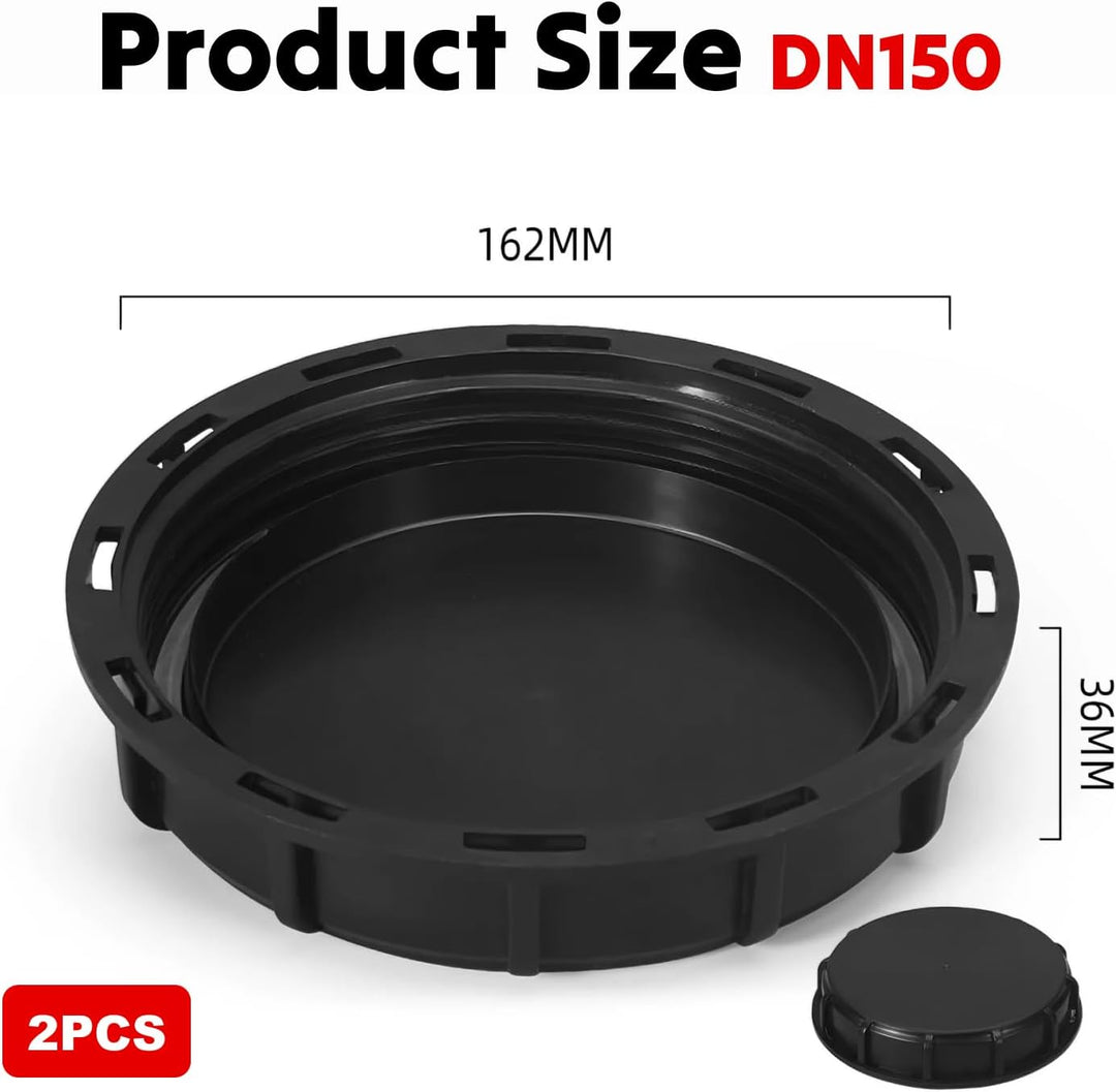 2pcs IBC Deckel DN 150, IBC tankdeckel 163mm Abdeckung Kappe dn150 Schwarz für 1000L IBC Wasser Tank