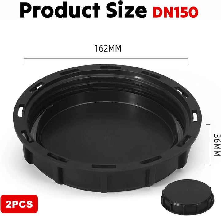 2pcs IBC Deckel DN 150, IBC tankdeckel 163mm Abdeckung Kappe dn150 Schwarz für 1000L IBC Wasser Tank