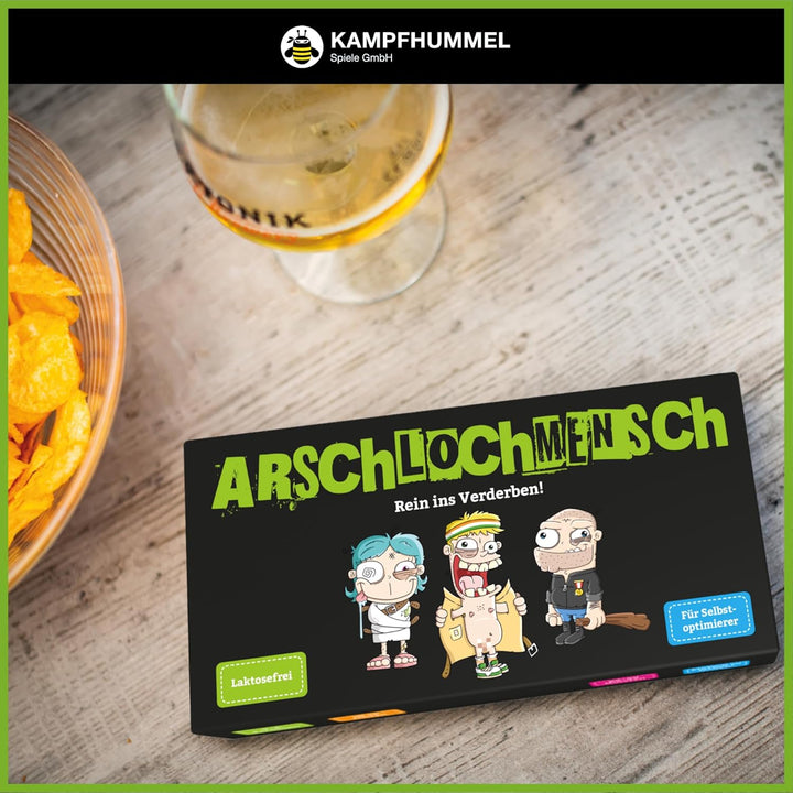 KAMPFHUMMEL Arschlochmensch - Rein ins Verderben! I Schwarzhumoriges Kartenspiel für Erwachsene I 3-