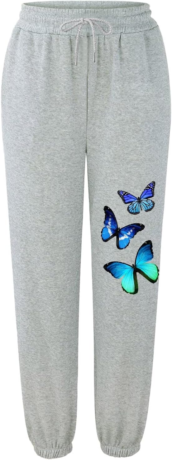 Jogginghose Damen, Damen Jogginghose Lang High Waist Trainingshose mit Taschen Schmetterling Drucken