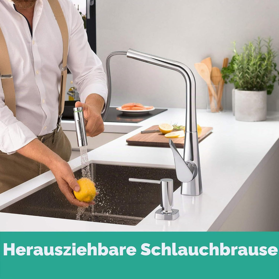 hansgrohe Küchenarmatur Metris Select mit Schlauchbox (Wasserhahn Küche 110°/150° schwenkbar, hoher