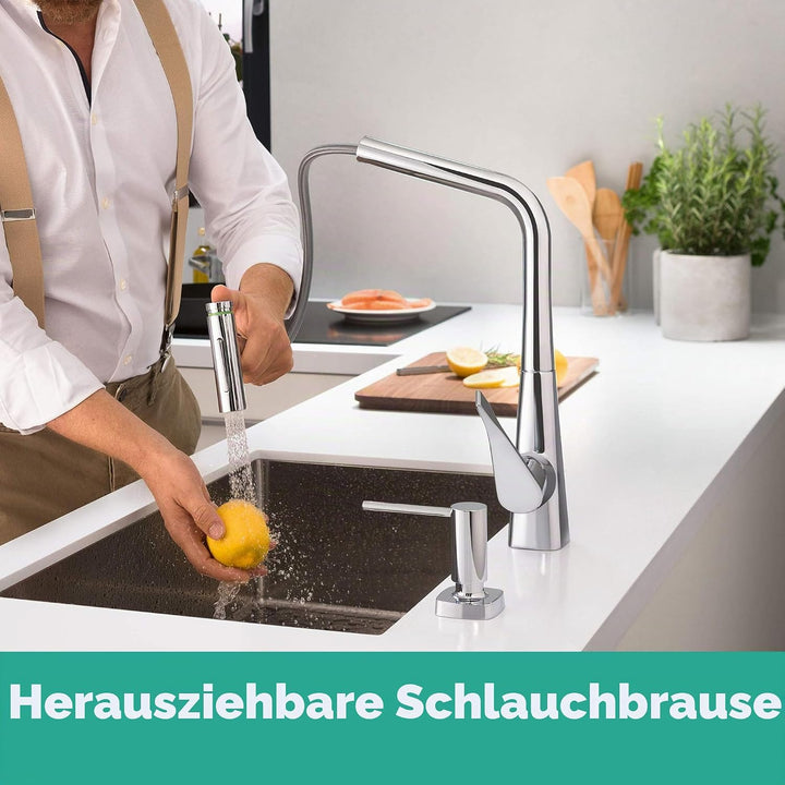 hansgrohe Küchenarmatur Metris Select mit Schlauchbox (Wasserhahn Küche 110°/150° schwenkbar, hoher