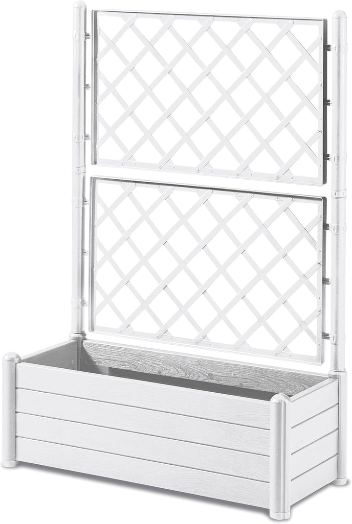 Stefanplast Blumenkasten, rechteckig, mit Spalier, Holz-Finish, 100 x 43 x 35 cm, 80 l, Weiss