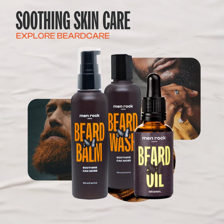 Men Rock Beardy Beloved Bartpflege Set für Männer mit Eichenmoos-Duft, 3-tlg. - Bartshampoo, Balm &
