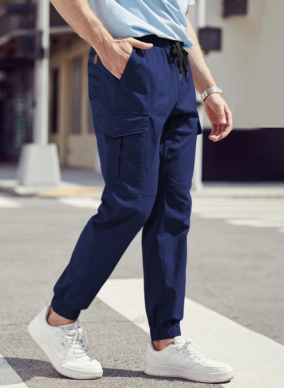 Cargohose Herren Chino Hose mit 6 Taschen Cargo Hose Stretch Jogginghose für Männer mit Bundgummi El