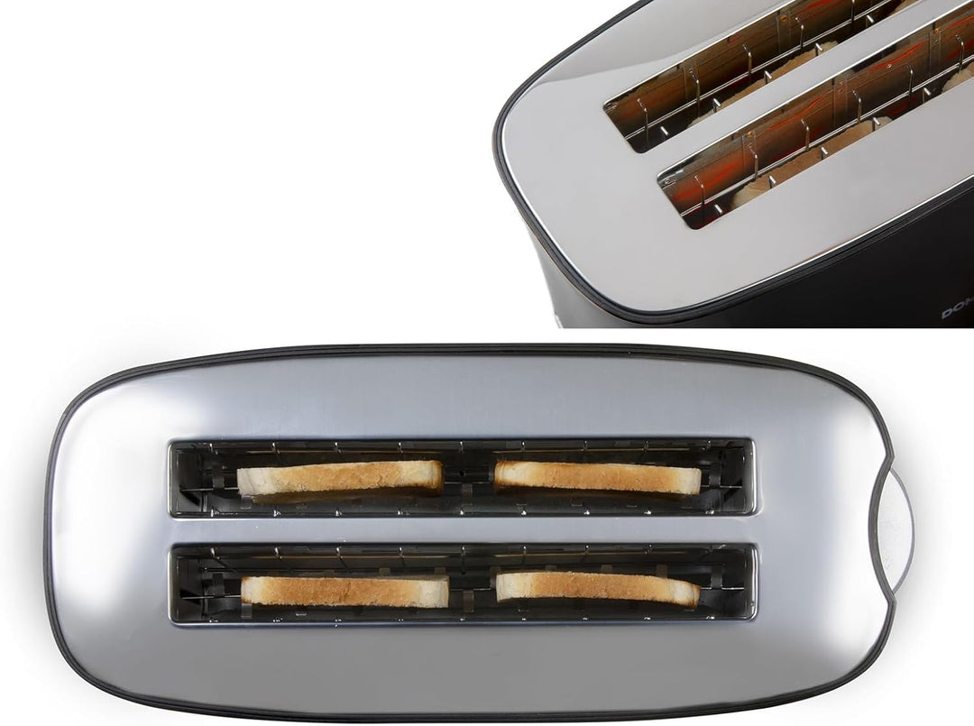 DOMO DO961T Toaster, Edelstahl rostfrei, Schwarz