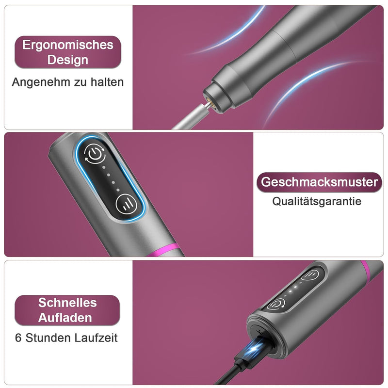 Nagelfräser für Gelnägel Kabellos, Auriox Elektrische Nagelfeile Fräser für Gelnägel, USB Wiederaufl