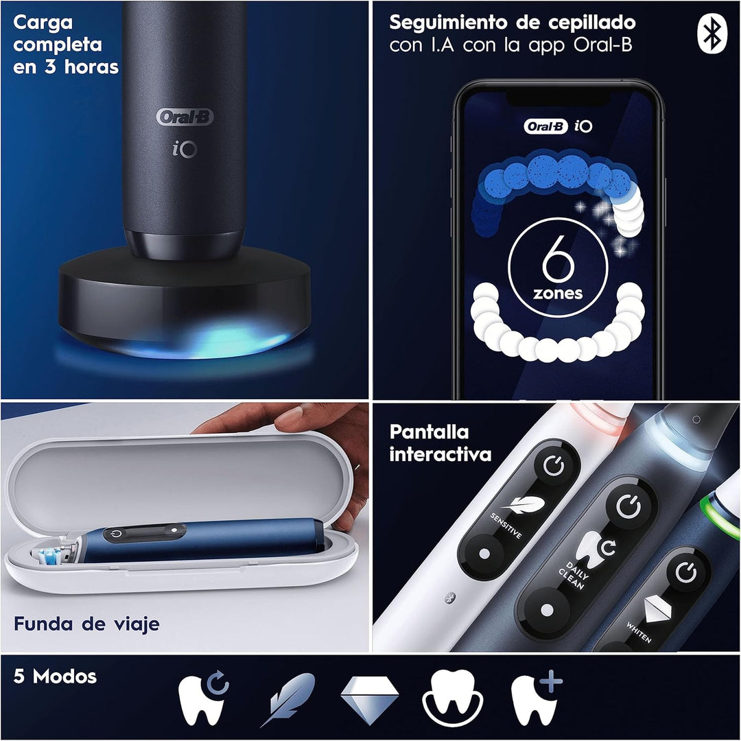 Oral-B iO 7N Elektrische Zahnbürste, Schwarz, Bluetooth, 2 Aufsteckbürsten, 1 Reiseetui