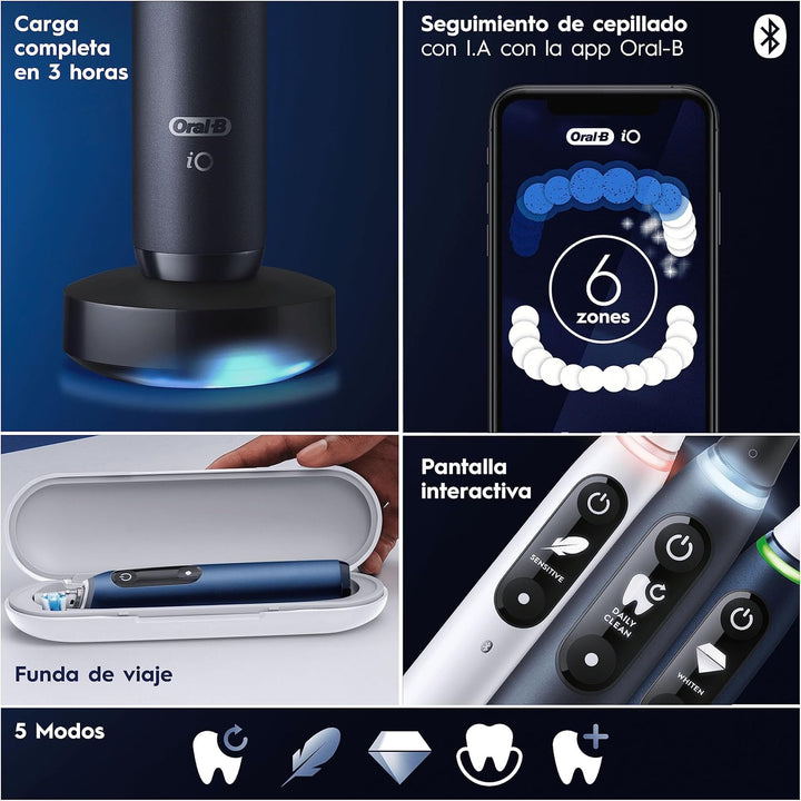 Oral-B iO 7N Elektrische Zahnbürste, Schwarz, Bluetooth, 2 Aufsteckbürsten, 1 Reiseetui
