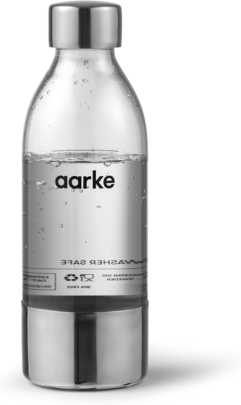 Aarke 2 x PET-Flasche für Wassersprudler Carbonator 3, BPA-frei mit Details in Edelstahl, 800ml + 45