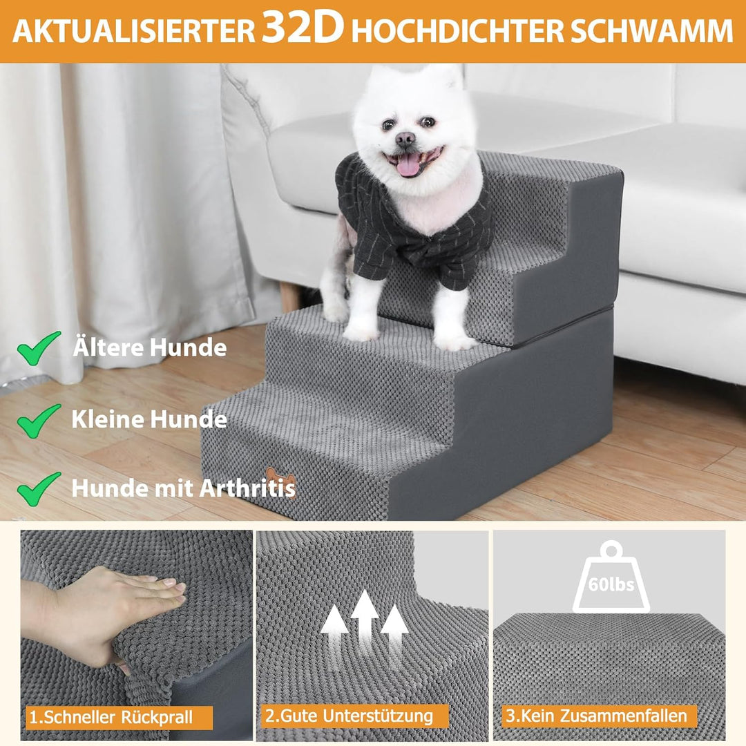 Nepfaivy Hundetreppe für Kleine Hunde 4-Stufig, Hundetreppe Hunderampe für Bett und Sofa aus Hochdic