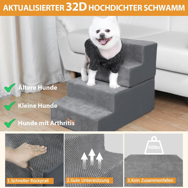 Nepfaivy Hundetreppe für Kleine Hunde 4-Stufig, Hundetreppe Hunderampe für Bett und Sofa aus Hochdic